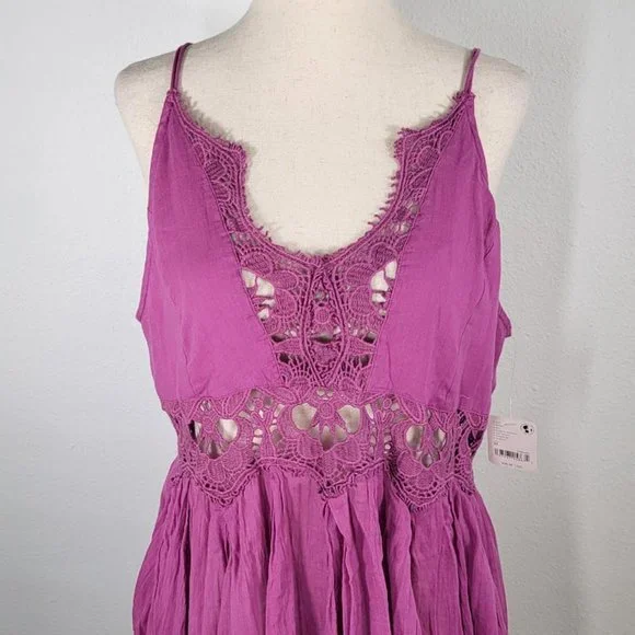 FREE PEOPLE Ilektra Lace Inset Cotton Chemise mini dress Sz M NEW - Picture 4 of 12